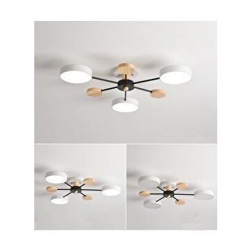 Simaavize 3'lü Beyaz Modern Ahşap Detaylı Led Avize