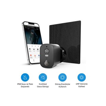 Şımart Bullet 4 MP Güneş Enerjili Gece Görüşlü Wi-Fi Güvenlik Kamerası