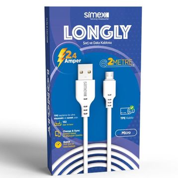Simex Micro Spk-08 2 mt Longly Beyaz Data Kablosu
