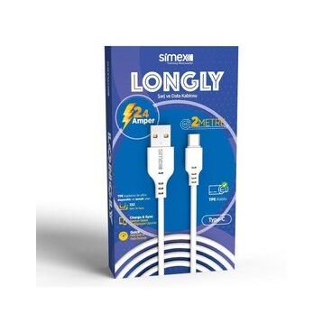 Simex Type C Spk-08 2 mt Longly Beyaz Data Kablosu