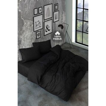 Simple Casa Carina Ranforce Lastikli Çarşaflı Siyah Çift Kişilik Nevresim Takımı