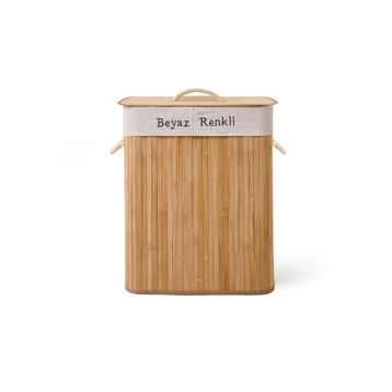 Simple Living 80 lt Bej Bambu Çift Hazneli Örme Çamaşır Sepeti