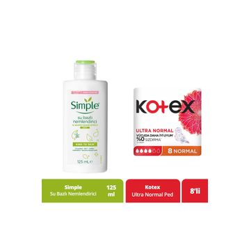 Simple Su Bazlı Hassas Ciltler İçin 125 ml Nemlendirici + Kotex Ultra Normal 8'li Hijyenik Ped