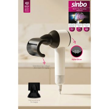 Sinbo SHD-1756 Bldc 800W Dijital Ekran Anti-Statik Başlıklı Beyaz Saç Kurutma Makinesi