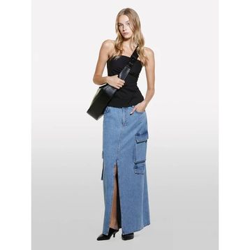 Sisley 324A4AGWL0025 Siyah Önü Yırtmaçlı Uzun Kadın Etek