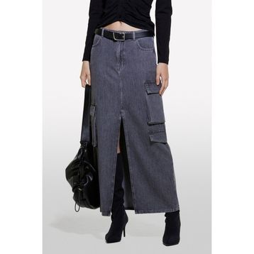 Sisley 324A4AGWL0025 Siyah Önü Yırtmaçlı Uzun Kadın Etek