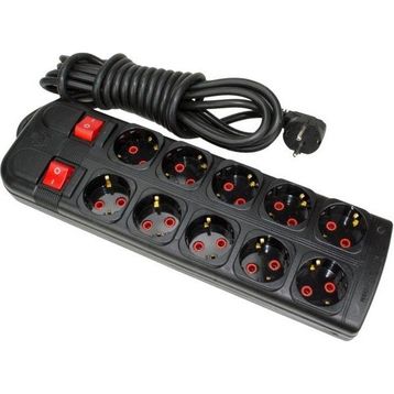 Sistem 2000 Siyah 5+5 2 mt Kablolu Anahtarlı Grup Priz