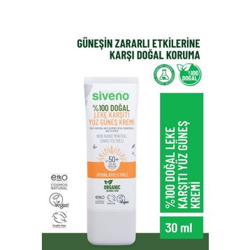 Siveno 100 Doğal Leke Karşıtı Aydınlatıcı Çinko Mineral Filtre UVA UVB SPF50+ 30 ML Yüz Güneş Kremi