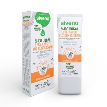 Siveno %100 Doğal Leke Karşıtı Aydınlatıcı Mineral Filtre UVA UVB SPF50+ 30 ml Yüz Güneş Kremi