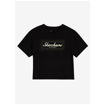 Skechers S221460-001 Shiny Logo Bisiklet Yaka Normal Kalıp Düz Siyah Kadın T-Shirt