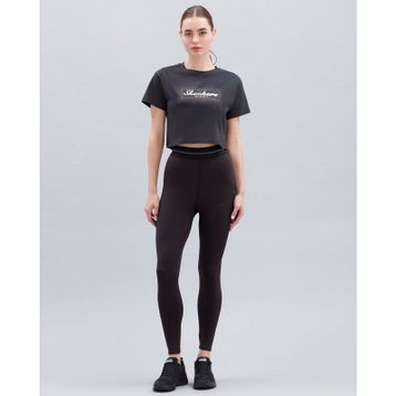 Skechers S221460-001 Shiny Logo Bisiklet Yaka Normal Kalıp Düz Siyah Kadın T-Shirt