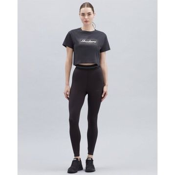 Skechers S221460-001 Shiny Logo Bisiklet Yaka Normal Kalıp Düz Siyah Kadın T-Shirt