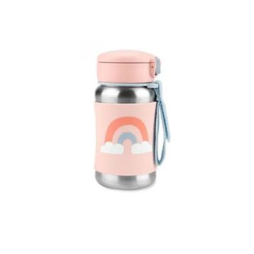 Skip Hop 350 ml Gökkuşağı Desenli Pipetli Pastanmaz Çelik Suluk