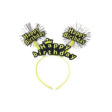 Skygo 22x19 cm Happy Birthday Püsküllü Neon Sarı Renk Doğum Günü Tacı