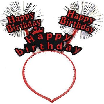 Skygo 22x19 cm Happy Birthday Yazılı Püsküllü Neon Kırmızı Renk Doğum Günü Tacı