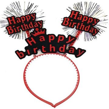 Skygo 22x19 cm Happy Birthday Yazılı Püsküllü Neon Kırmızı Renk Doğum Günü Tacı