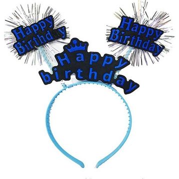Skygo 22x19 cm Happy Birthday Yazılı Püsküllü Neon Mavi Renk Doğum Günü Tacı
