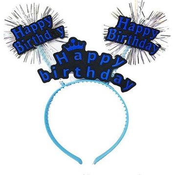 Skygo 22x19 cm Happy Birthday Yazılı Püsküllü Neon Mavi Renk Doğum Günü Tacı