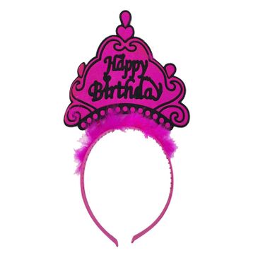 Skygo 24x15 cm Happy Birthday Neon Fuşya Renk Doğum Günü Tacı