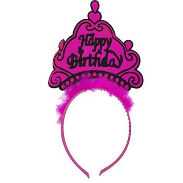 Skygo 24x15 cm Happy Birthday Neon Fuşya Renk Doğum Günü Tacı