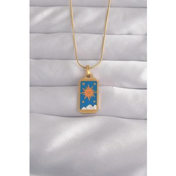 Skygo TJ-BKO9026 316L Çelik Gold Renk Mavi Mineli Güneş Model Tarot Kolye