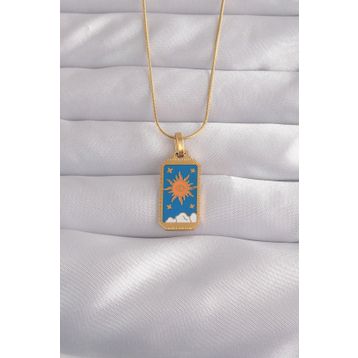 Skygo TJ-BKO9026 316L Çelik Gold Renk Mavi Mineli Güneş Model Tarot Kolye