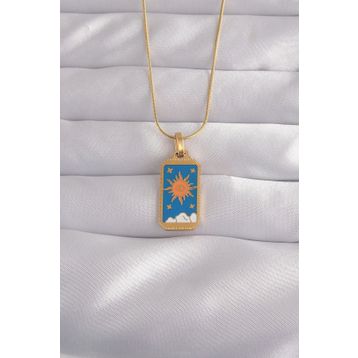Skygo TJ-BKO9026 316L Çelik Gold Renk Mavi Mineli Güneş Model Tarot Kolye