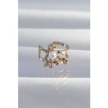 Skygo TJ-BKP9333 Pirinç Gold Renk İncili Ahtapot Earcuff Küpe
