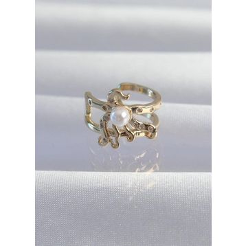 Skygo TJ-BKP9333 Pirinç Gold Renk İncili Ahtapot Earcuff Küpe