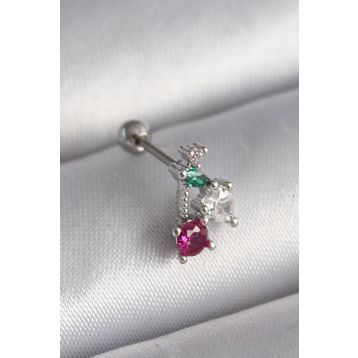 Skygo TJ-PR1227 316L Çelik Gümüş Renk Zirkon Taşlı Tragus Piercing