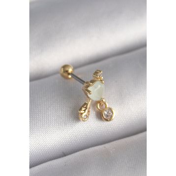 Skygo TJ-PR1228 316L Çelik Gold Renk Beyaz Mineli Kalp Sallantı Zirkon Taşlı Tragus Piercing