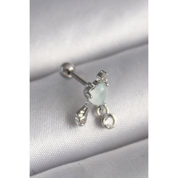 Skygo TJ-PR1229 316L Çelik Gümüş Renk Beyaz Minelik Kalp Sallantı Zirkon Taş Detay Tragus Piercing