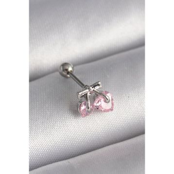 Skygo TJ-PR1235 316L Çelik Gümüş Renk Pembe Zirkon Taşlı Kalp Tragus Piercing