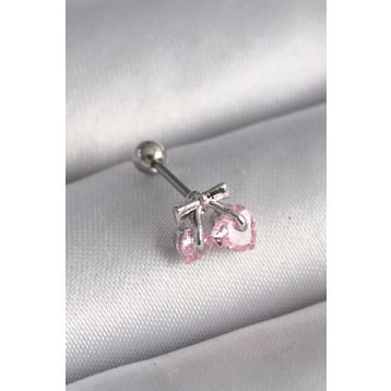 Skygo TJ-PR1235 316L Çelik Gümüş Renk Pembe Zirkon Taşlı Kalp Tragus Piercing