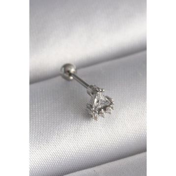 Skygo TJ-PR1239 316L Çelik Gümüş Renk Üçgen Zirkon Taşlı Tragus Piercing