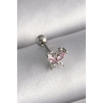 Skygo TJ-PR1241 316L Çelik Gümüş Renk Pembe Zirkon Taşlı Kelebek Tragus Piercing