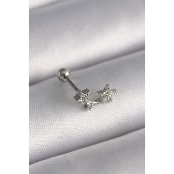 Skygo TJ-PR1245 316L Çelik Gümüş Renk Zirkon Taşlı Yıldız Tragus Piercing