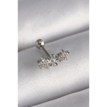 Skygo TJ-PR1247 316L Çelik Gümüş Renk Zirkon Taşlı Çiçek Tragus Piercing