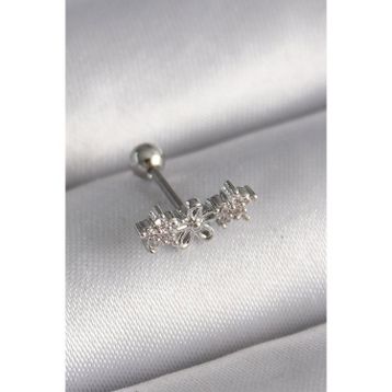 Skygo TJ-PR1247 316L Çelik Gümüş Renk Zirkon Taşlı Çiçek Tragus Piercing