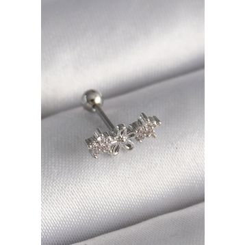 Skygo TJ-PR1247 316L Çelik Gümüş Renk Zirkon Taşlı Çiçek Tragus Piercing
