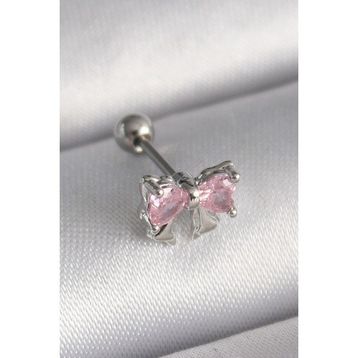 Skygo TJ-PR1251 316L Çelik Gümüş Renk Pembe Zirkon Taşlı Fiyonk Tragus Piercing