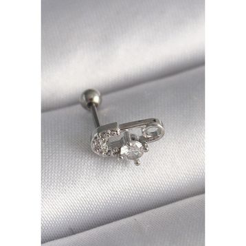 Skygo TJ-PR1275 316L Çelik Gümüş Renk Zirkon Taşlı Toplu İğne Tragus Piercing