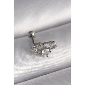 Skygo TJ-PR1275 316L Çelik Gümüş Renk Zirkon Taşlı Toplu İğne Tragus Piercing