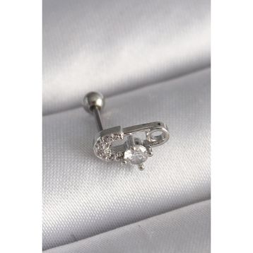 Skygo TJ-PR1275 316L Çelik Gümüş Renk Zirkon Taşlı Toplu İğne Tragus Piercing