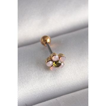 Skygo TJ-PR1276 316L Çelik Gold Renk Zirkon Taşlı Çiçek Tragus Piercing