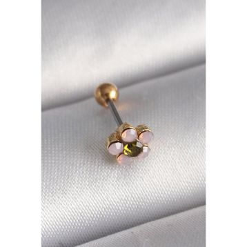 Skygo TJ-PR1276 316L Çelik Gold Renk Zirkon Taşlı Çiçek Tragus Piercing