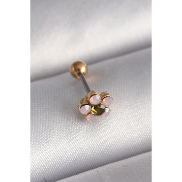 Skygo TJ-PR1276 316L Çelik Gold Renk Zirkon Taşlı Çiçek Tragus Piercing