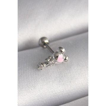 Skygo TJ-PR1281 316L Çelik Gümüş Renk Zirkon Taş Detay Pembe Kalp İşleme Tragus Piercing