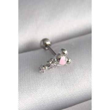 Skygo TJ-PR1281 316L Çelik Gümüş Renk Zirkon Taş Detay Pembe Kalp İşleme Tragus Piercing