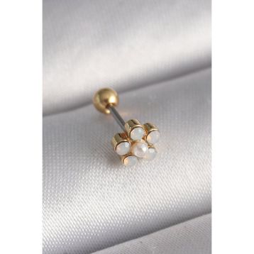 Skygo TJ-PR1282 316L Çelik Gold Renk Zirkon Taşlı Çiçek Model Tragus Piercing